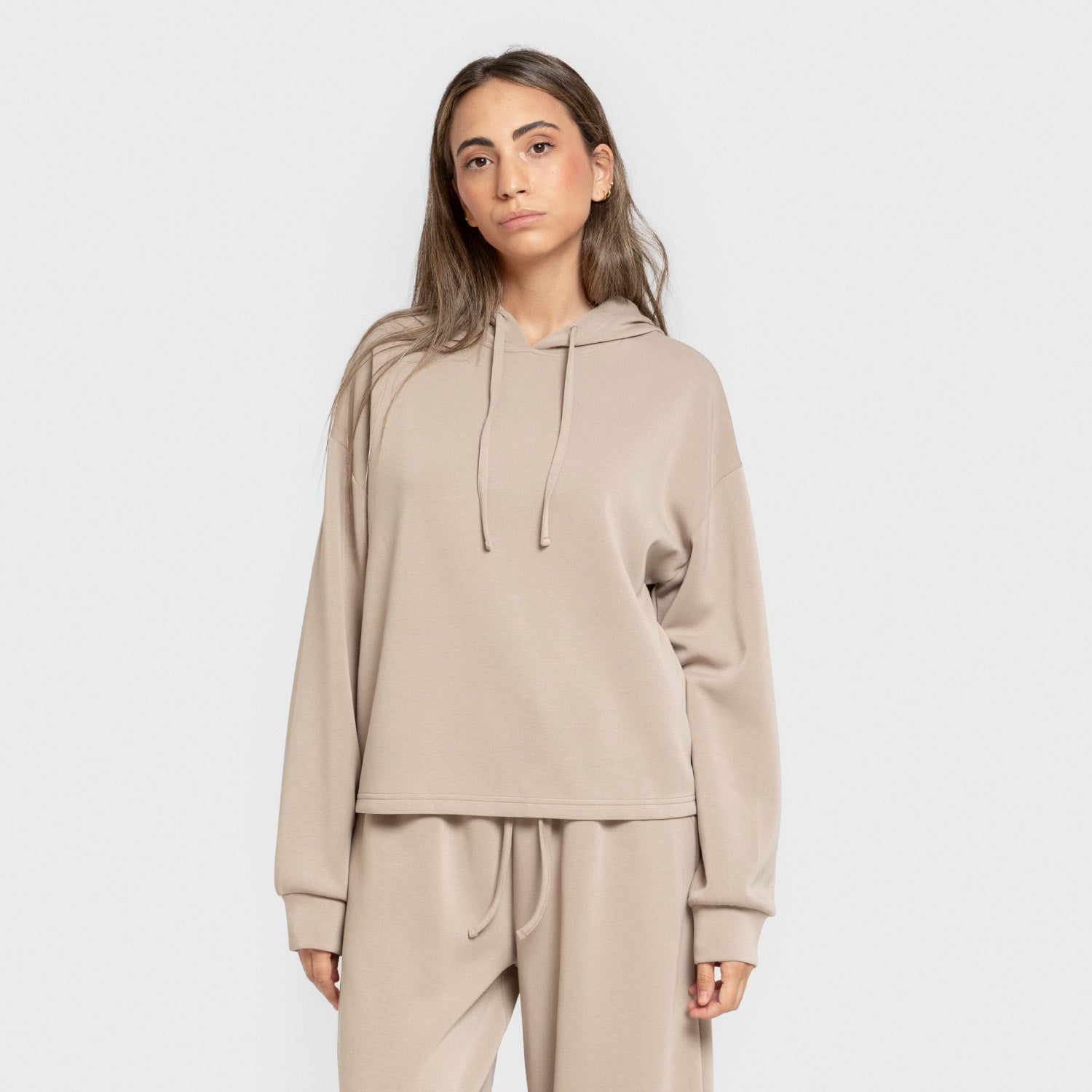 Sudadera capucha estilo modal mujer beige