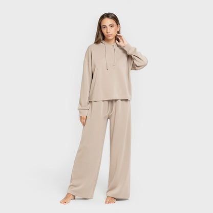 Sudadera capucha estilo modal mujer beige