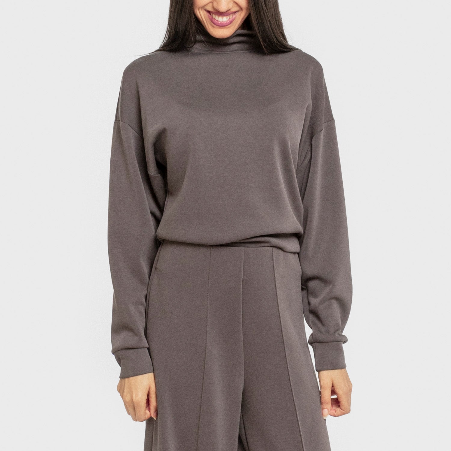 Sudadera cuello subido estilo modal mujer gris marengo