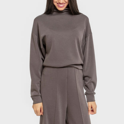 Sudadera cuello subido estilo modal mujer gris marengo