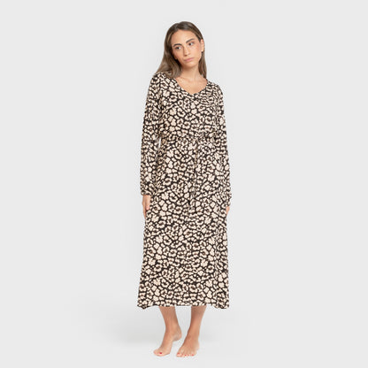 Vestido midi manga larga pico viscosa Vitamin negro