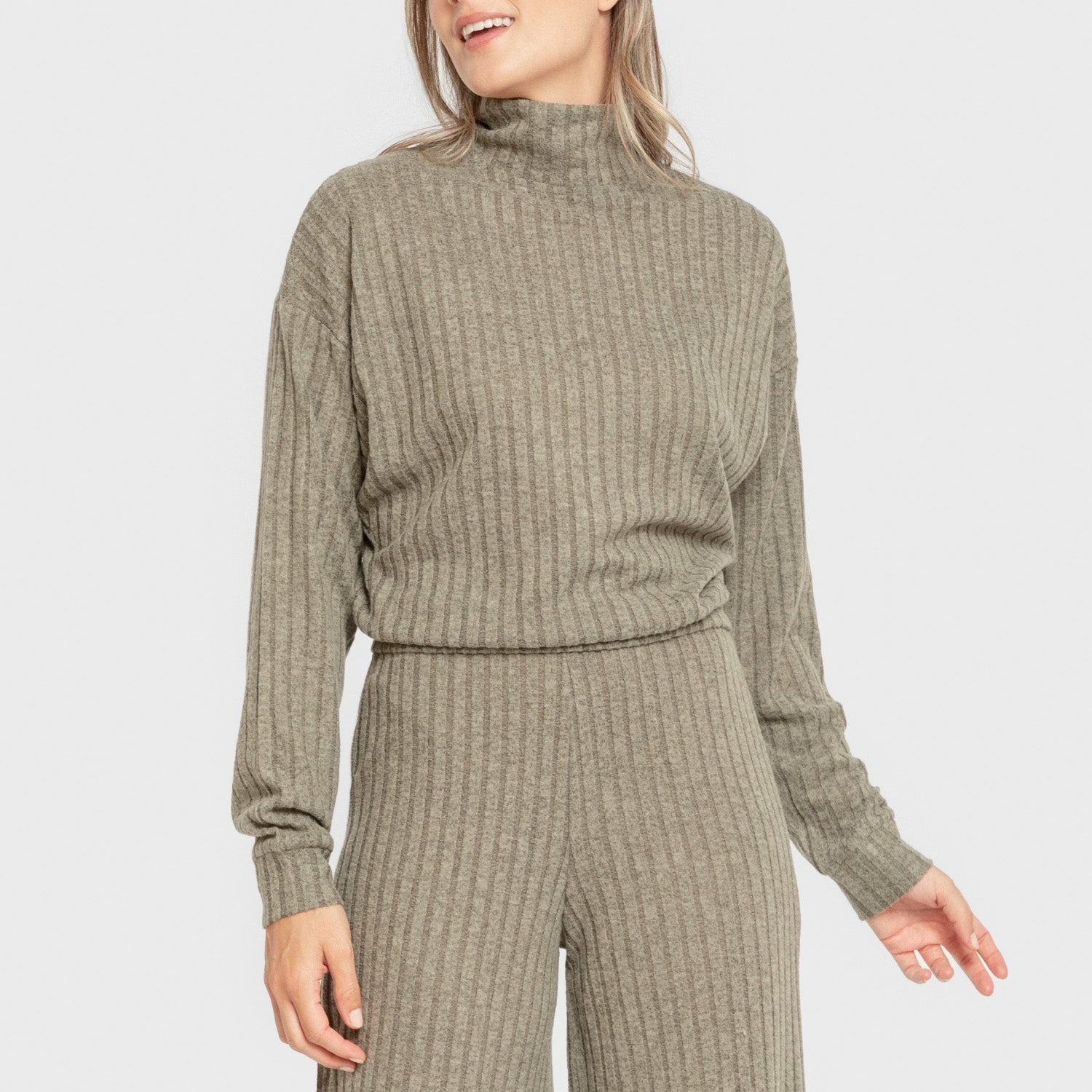 Jersey cuello subido crop 4x2 canalé mujer