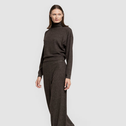 Jersey cuello subido crop 4x2 canalé mujer