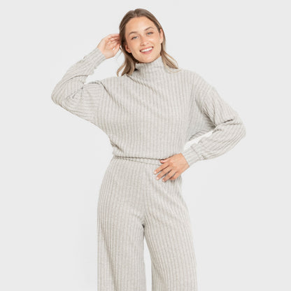 Jersey cuello subido crop 4x2 canalé mujer