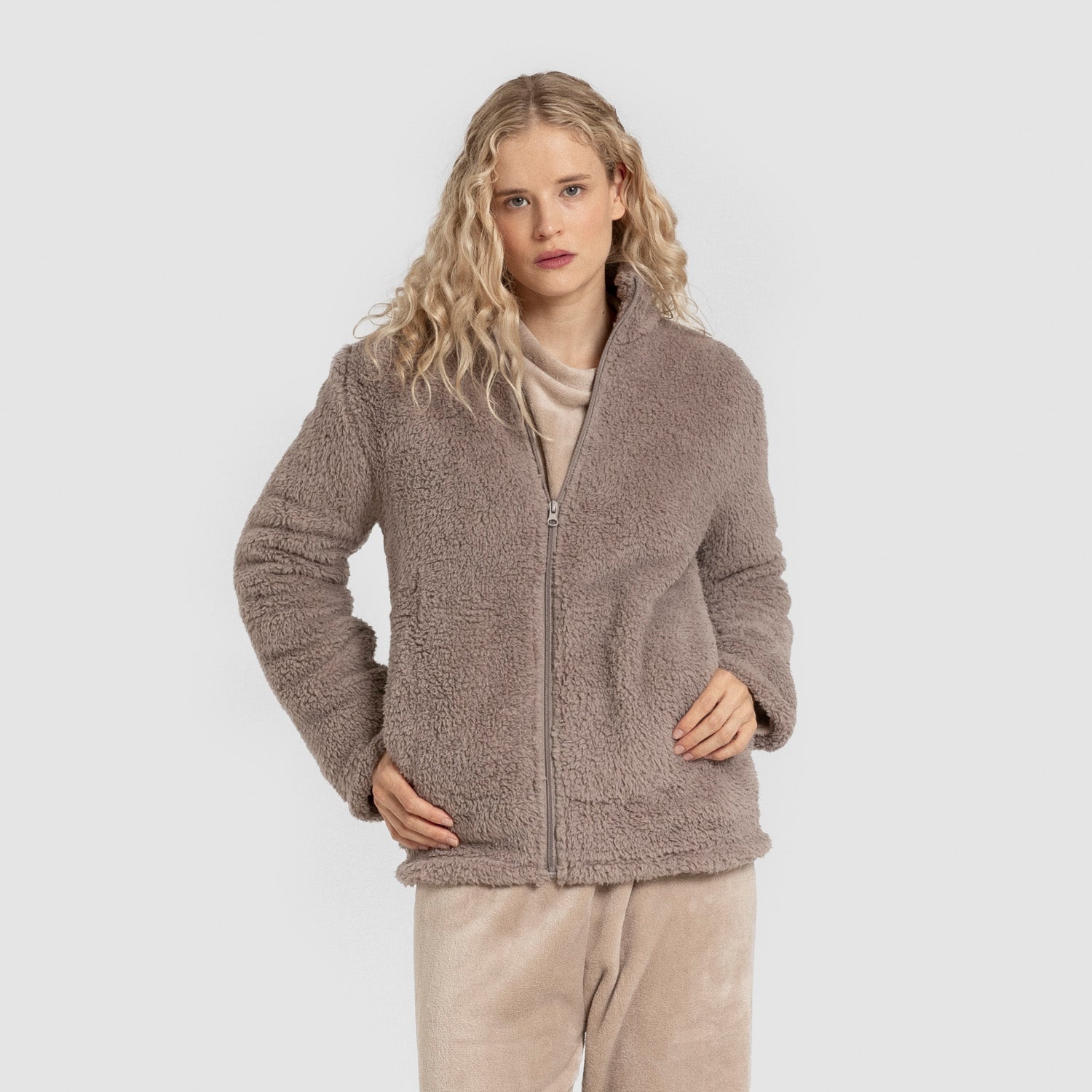 Sudadera Sherpa mujer Marrón