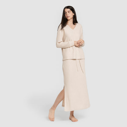 Falda midi polyamide canalé mujer
