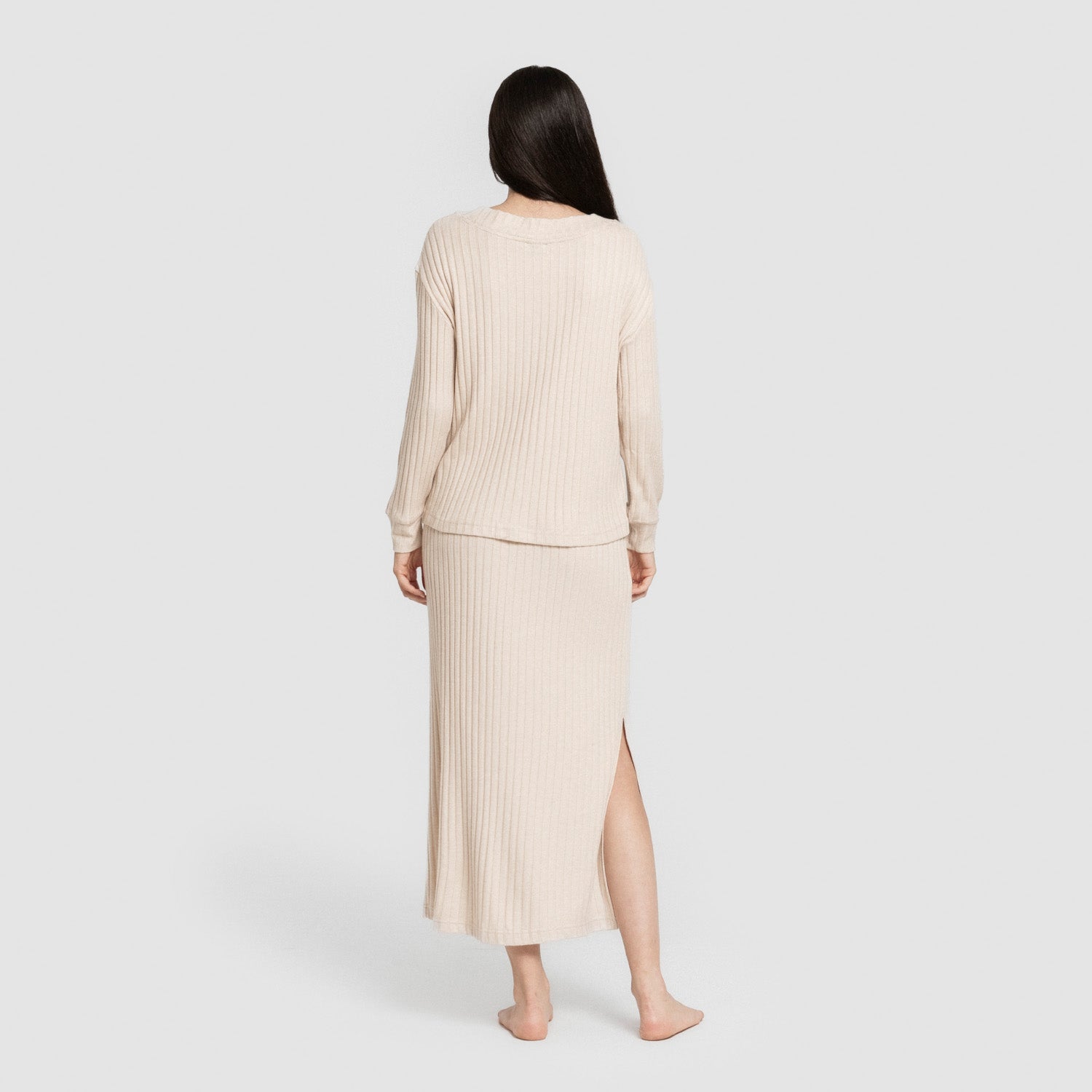 Falda midi polyamide canalé mujer