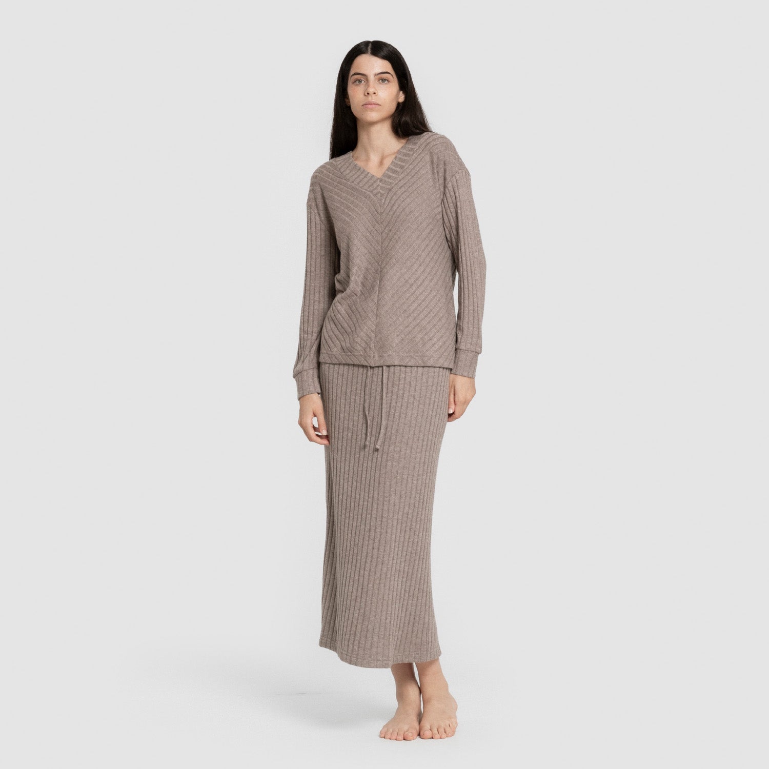 Falda midi polyamide canalé mujer