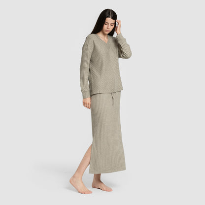 Falda midi polyamide canalé mujer