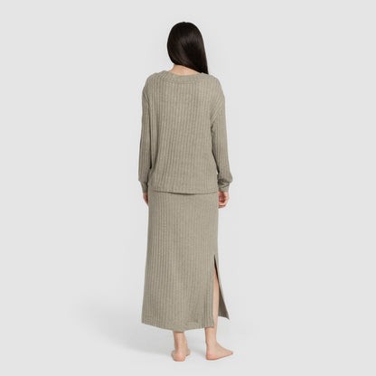 Falda midi polyamide canalé mujer