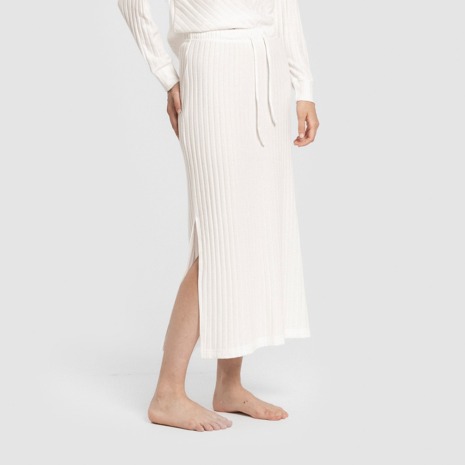 Falda midi polyamide canalé mujer