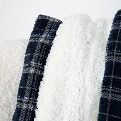 Manta sherpa Cuadro Brais azul marinho