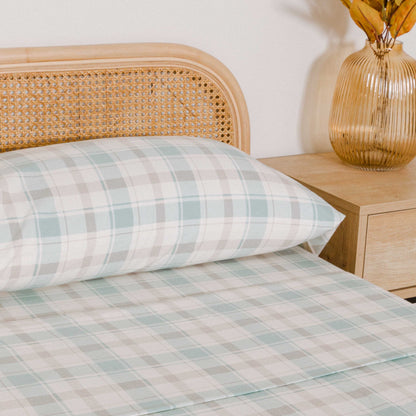 Juego de sábanas franela Cuadro Noric verde