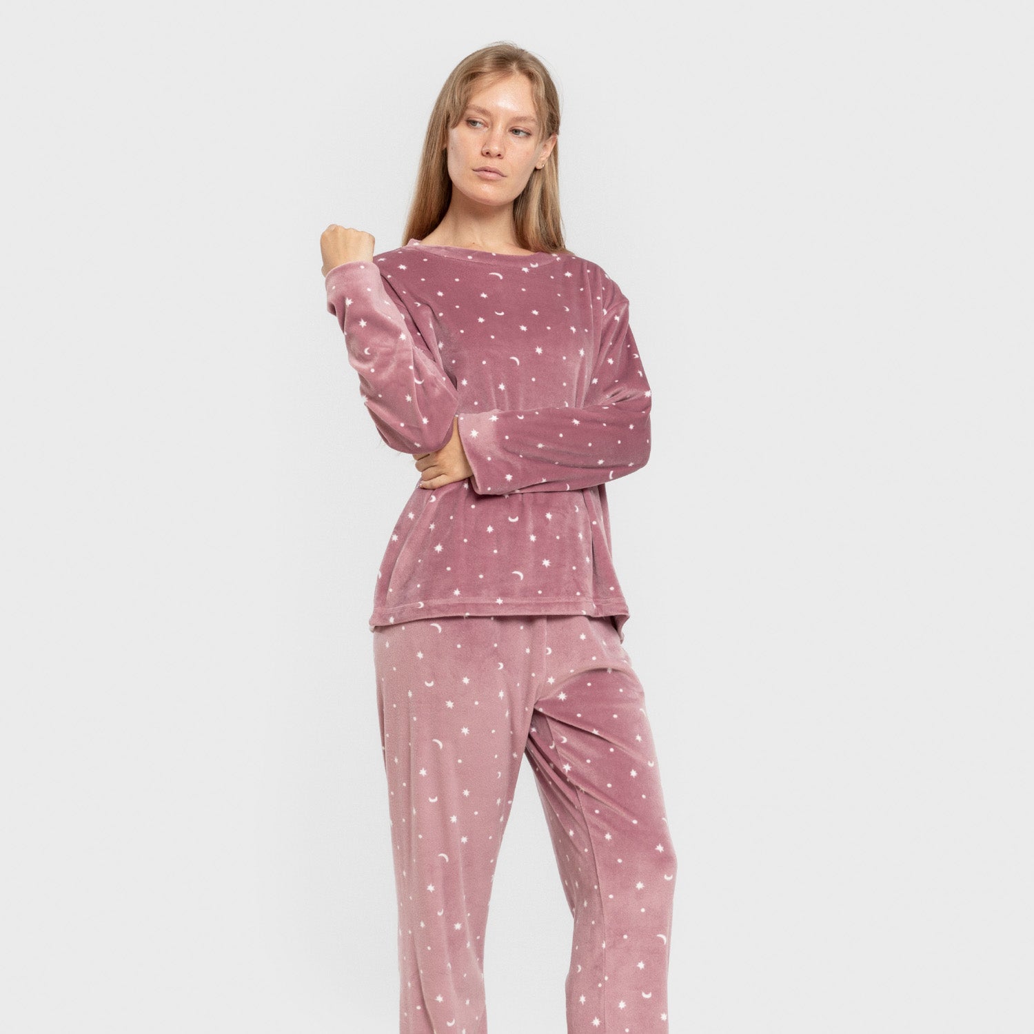Pijama terciopelo super soft mujer Ambarina malva rosa