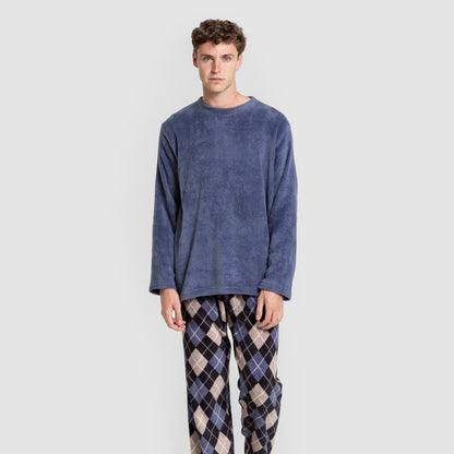 Pijama coral hombre Cuadro Roldan azul