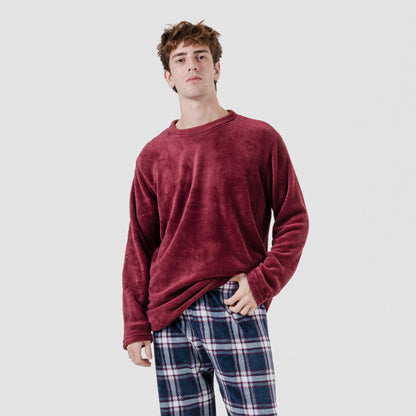 Pijama coral hombre Cuadro Tarso burdeos