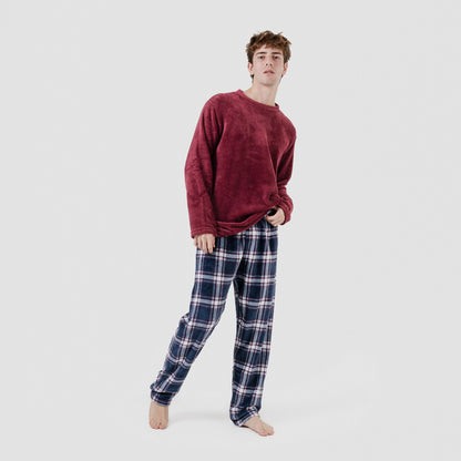 Pijama coral hombre Cuadro Tarso burdeos