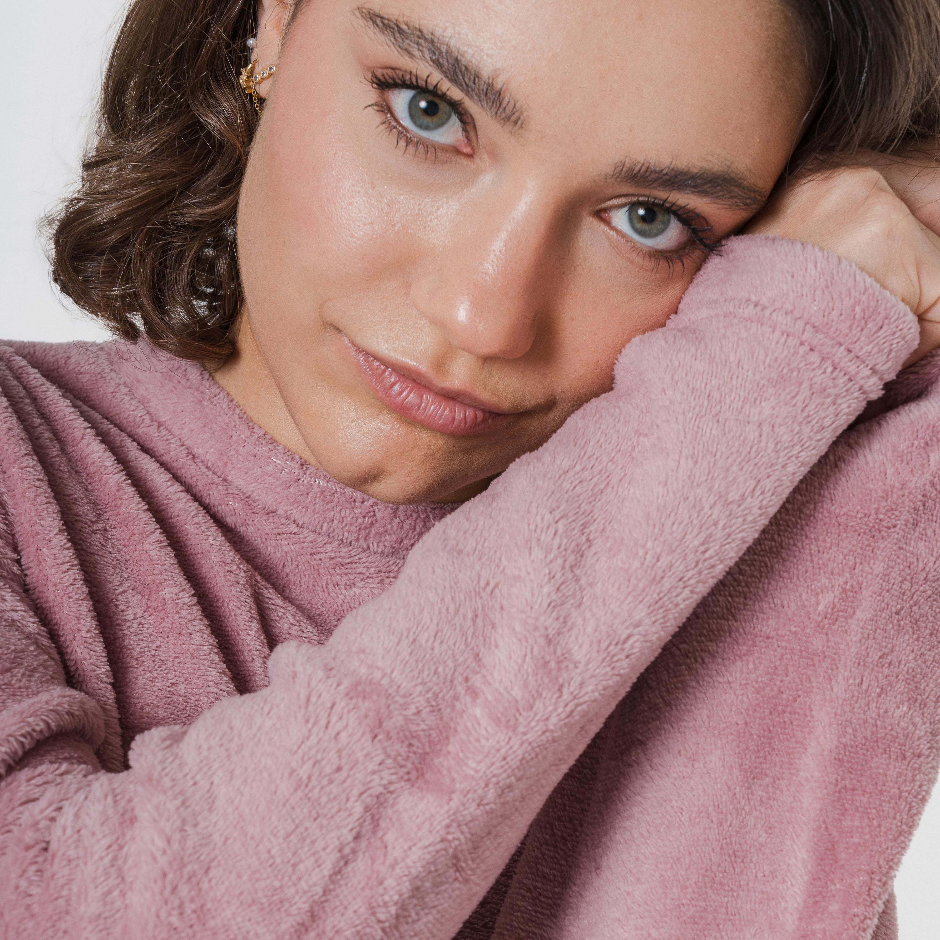 Pijama listrado coral com estampa de calêndula