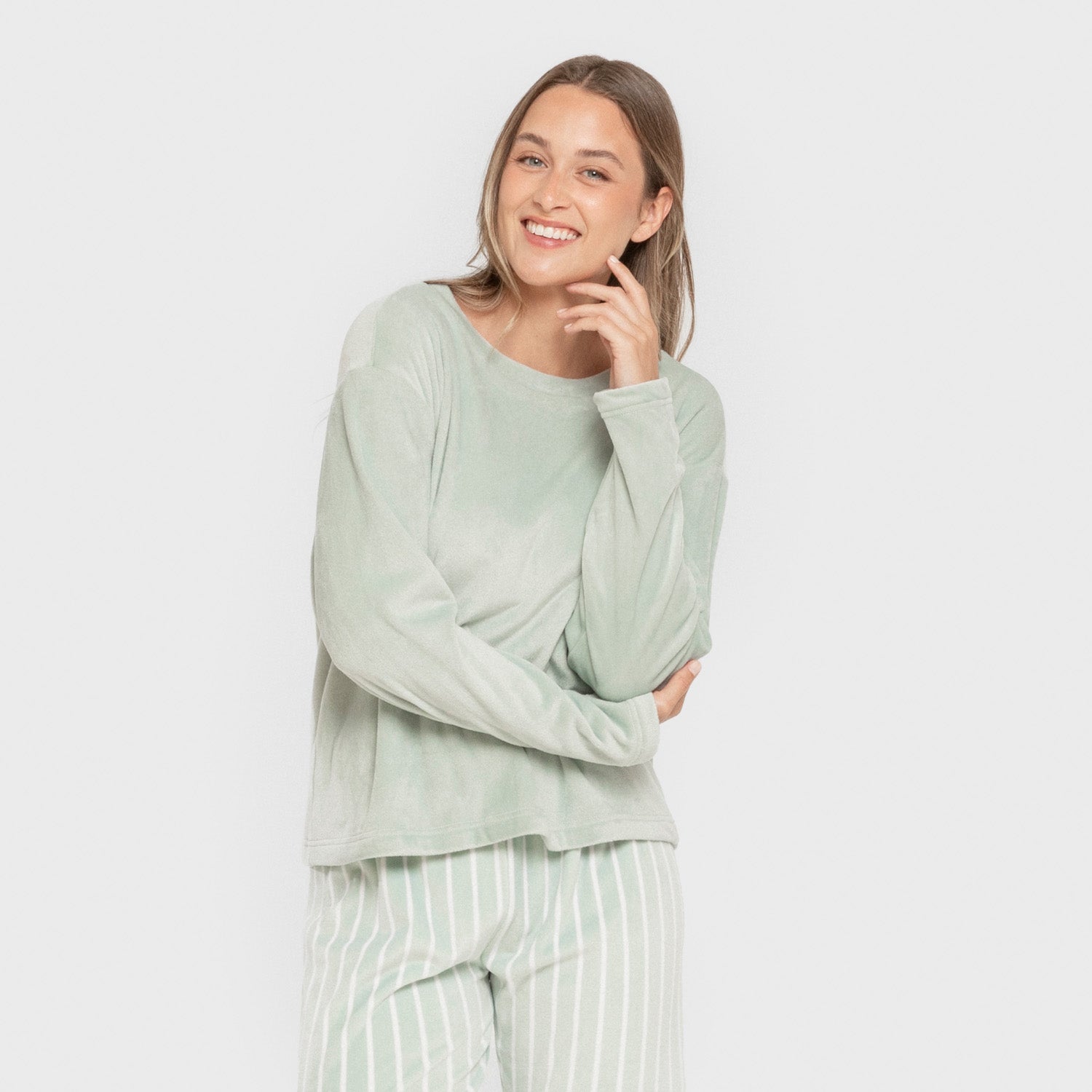 Pijama terciopelo super soft mujer Raya Astria verde tiffany