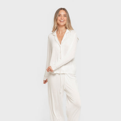 Pijama manga larga camisero viscosa punto mujer Blanco Natural