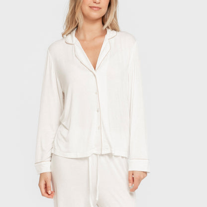 Pijama manga larga camisero viscosa punto mujer Blanco Natural
