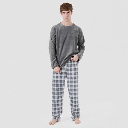 Pijama coral hombre Cuadro Gustavo gris