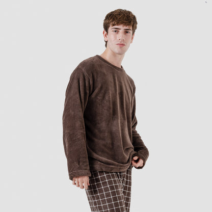 Pijama coral hombre Cuadro Pruden marrón