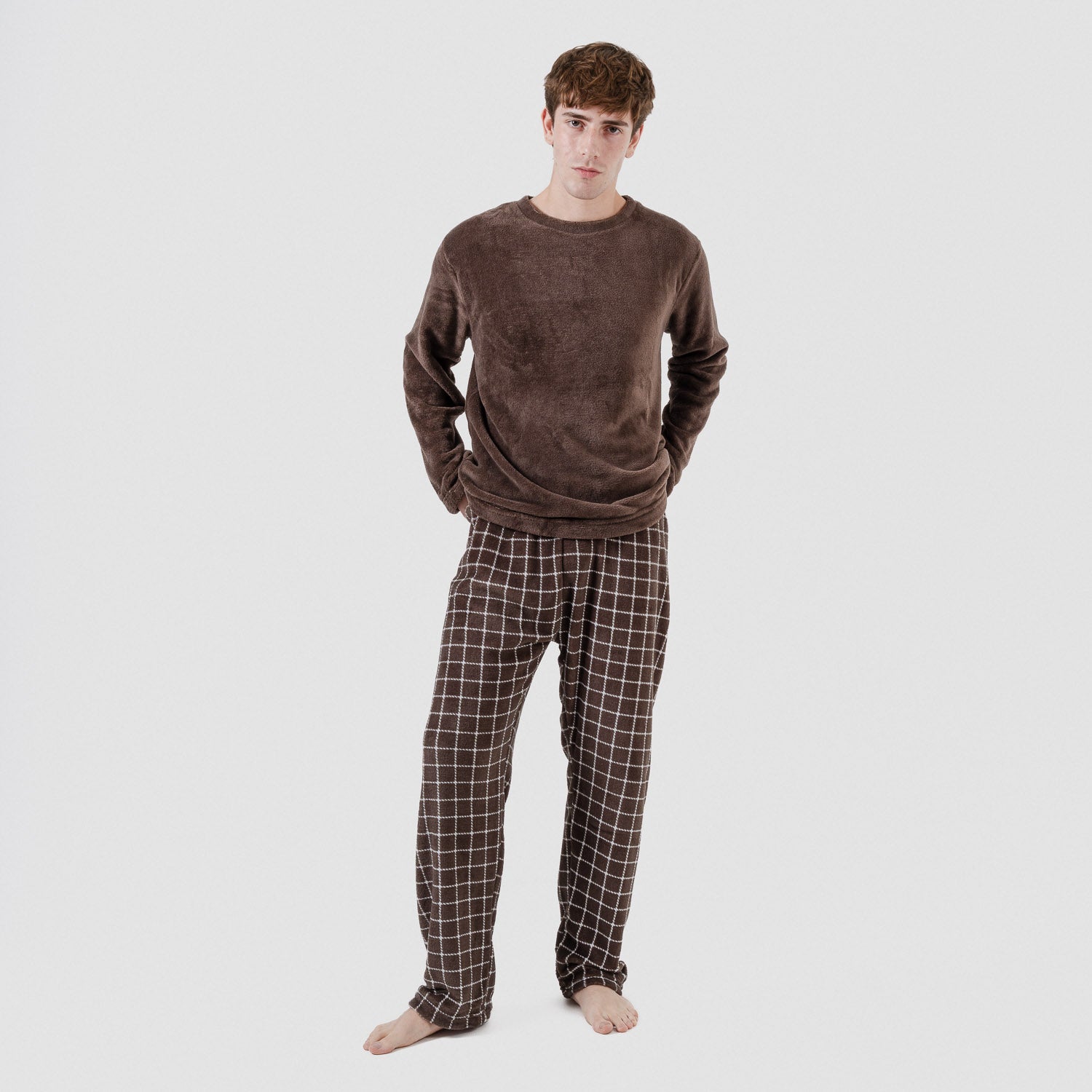 Pijama coral hombre Cuadro Pruden marrón