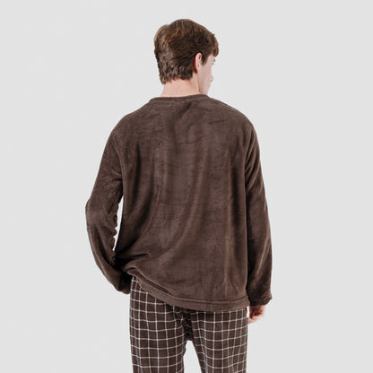 Pijama coral hombre Cuadro Pruden marrón