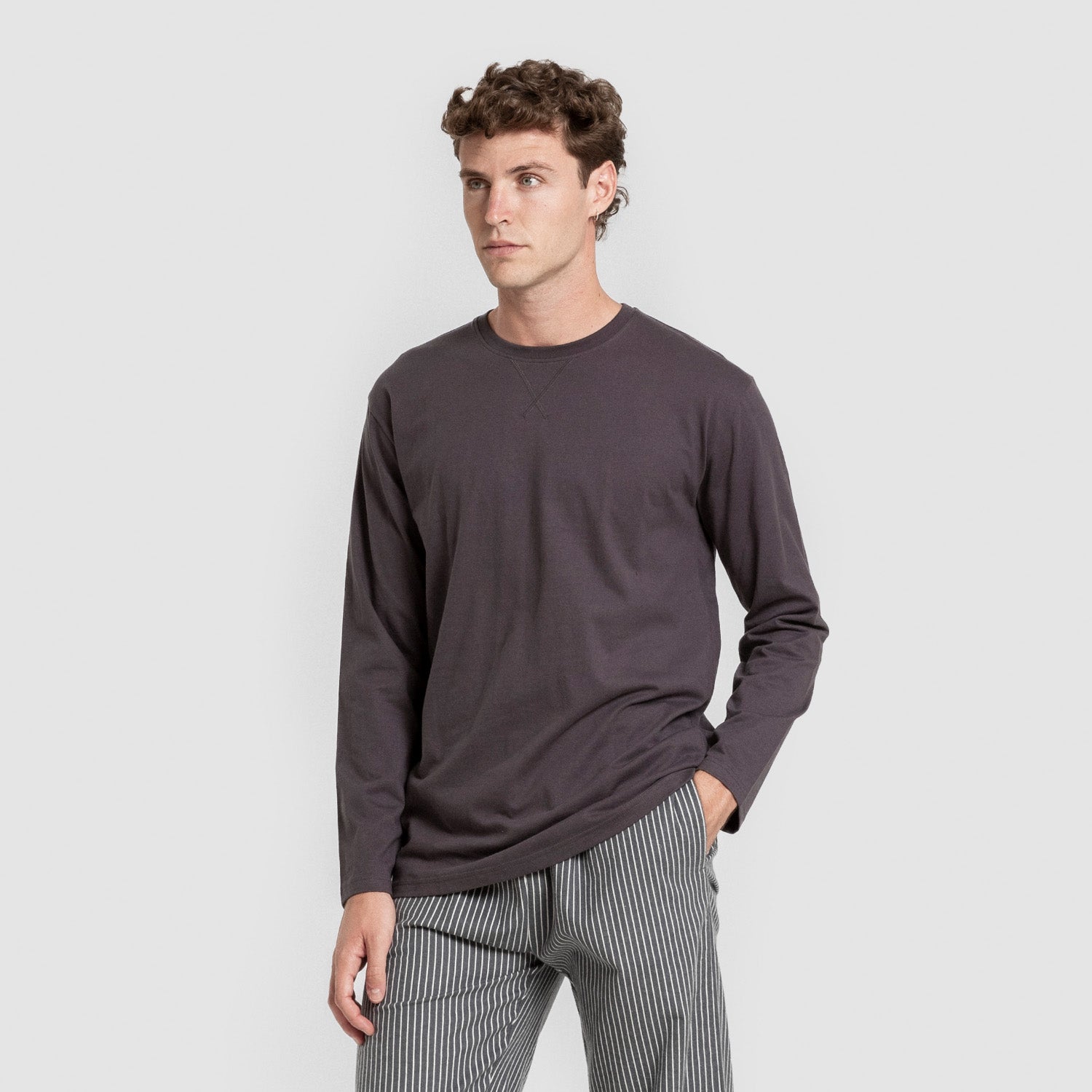 Pijama hombre franela Raya Derek gris marengo