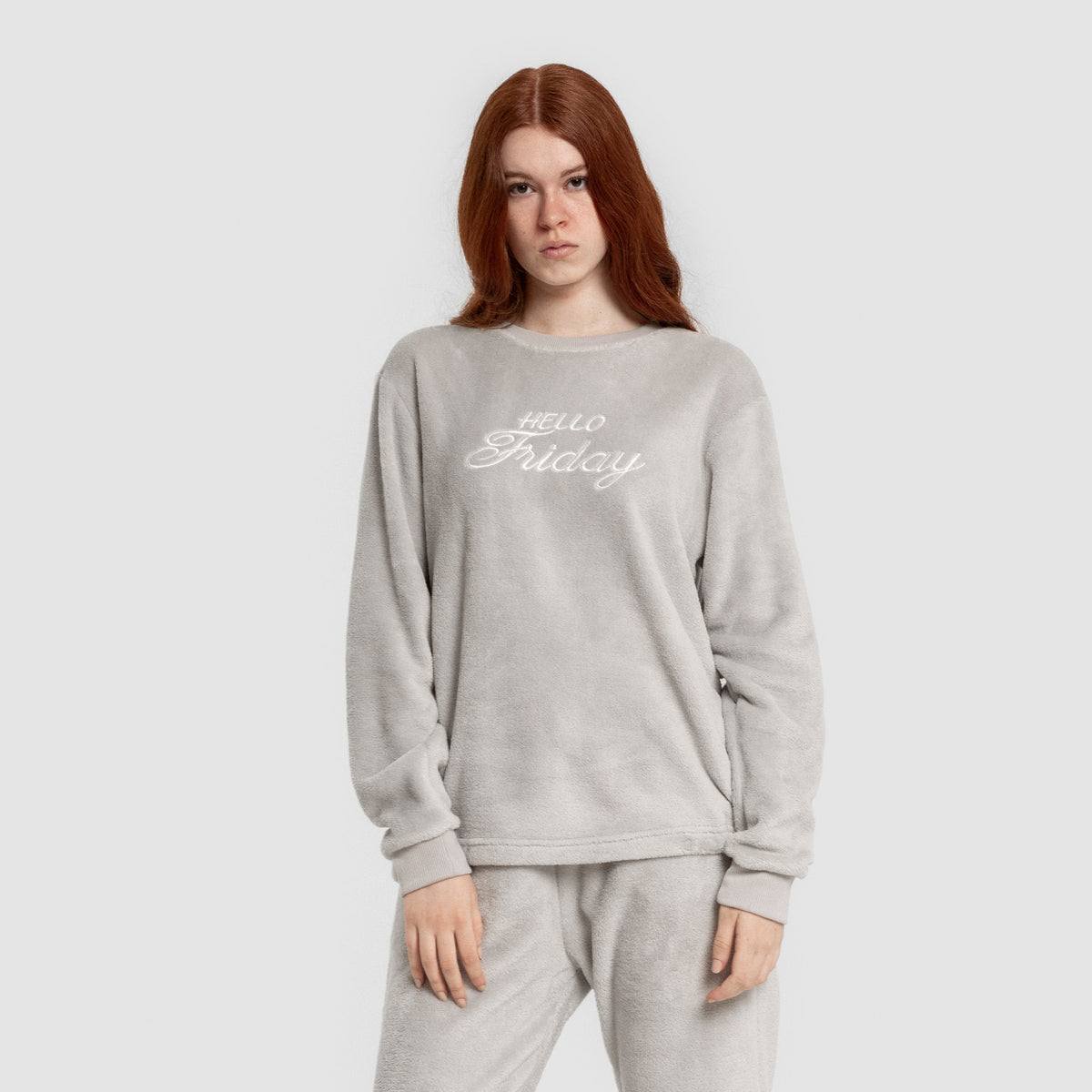 Pyjama à revers corail pour femme, bonjour vendredi, gris clair