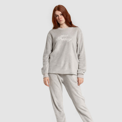Pyjama à revers corail pour femme, bonjour vendredi, gris clair