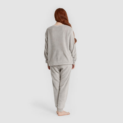 Pyjama à revers corail pour femme, bonjour vendredi, gris clair