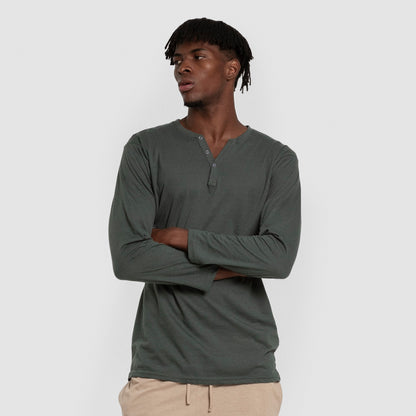 Pijama largo hombre con botones verde - arena