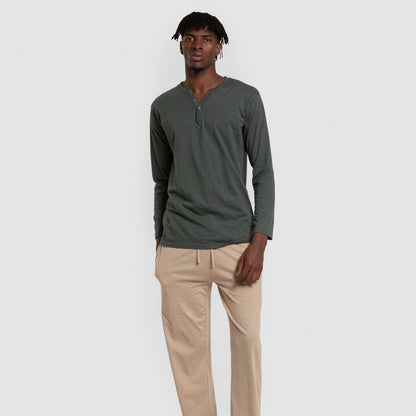 Pijama largo hombre con botones verde - arena