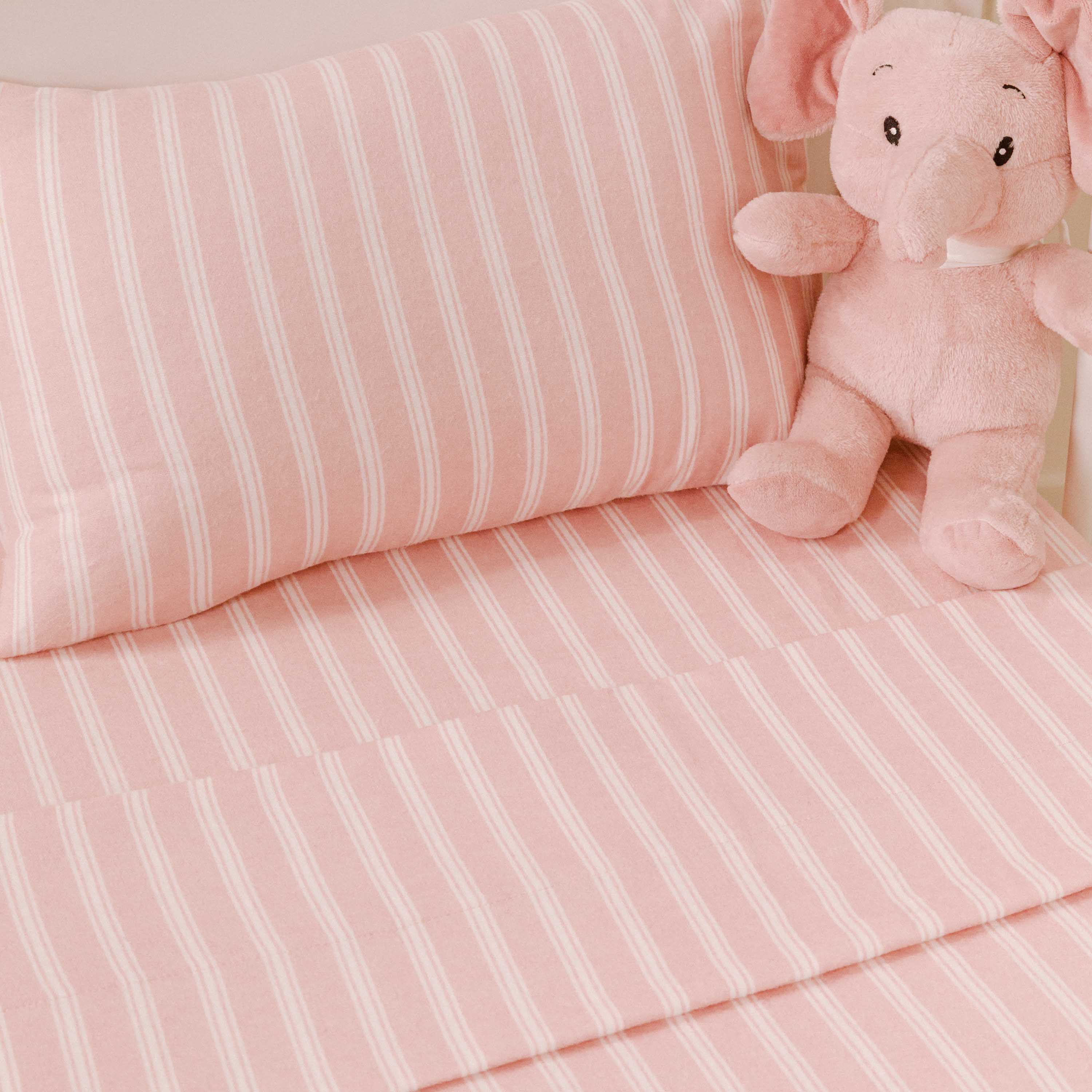Juego de sábanas franela Raya Marsella rosa keike cuna