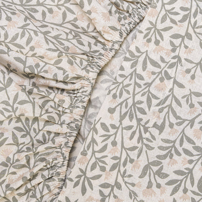 Juego de sábanas algodón Eureka verde seco - topo