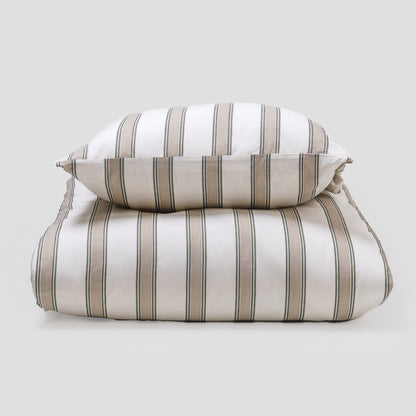 Funda nórdica algodón Raya Sitges verde seco - topo