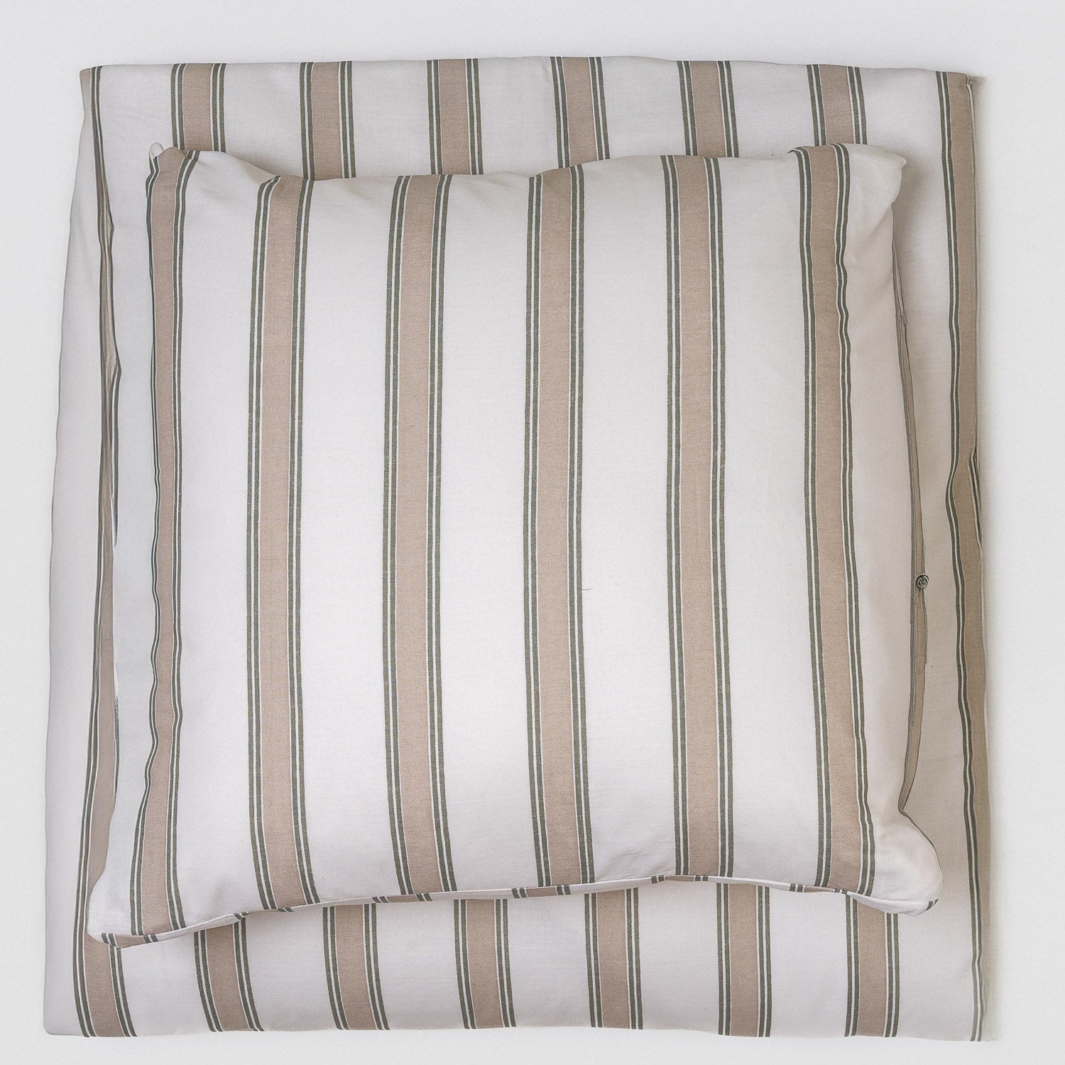 Funda nórdica algodón Raya Sitges verde seco - topo