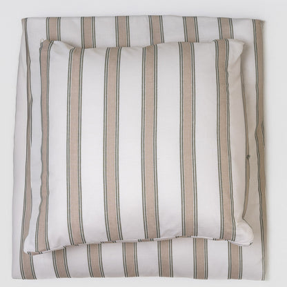 Funda nórdica algodón Raya Sitges verde seco - topo