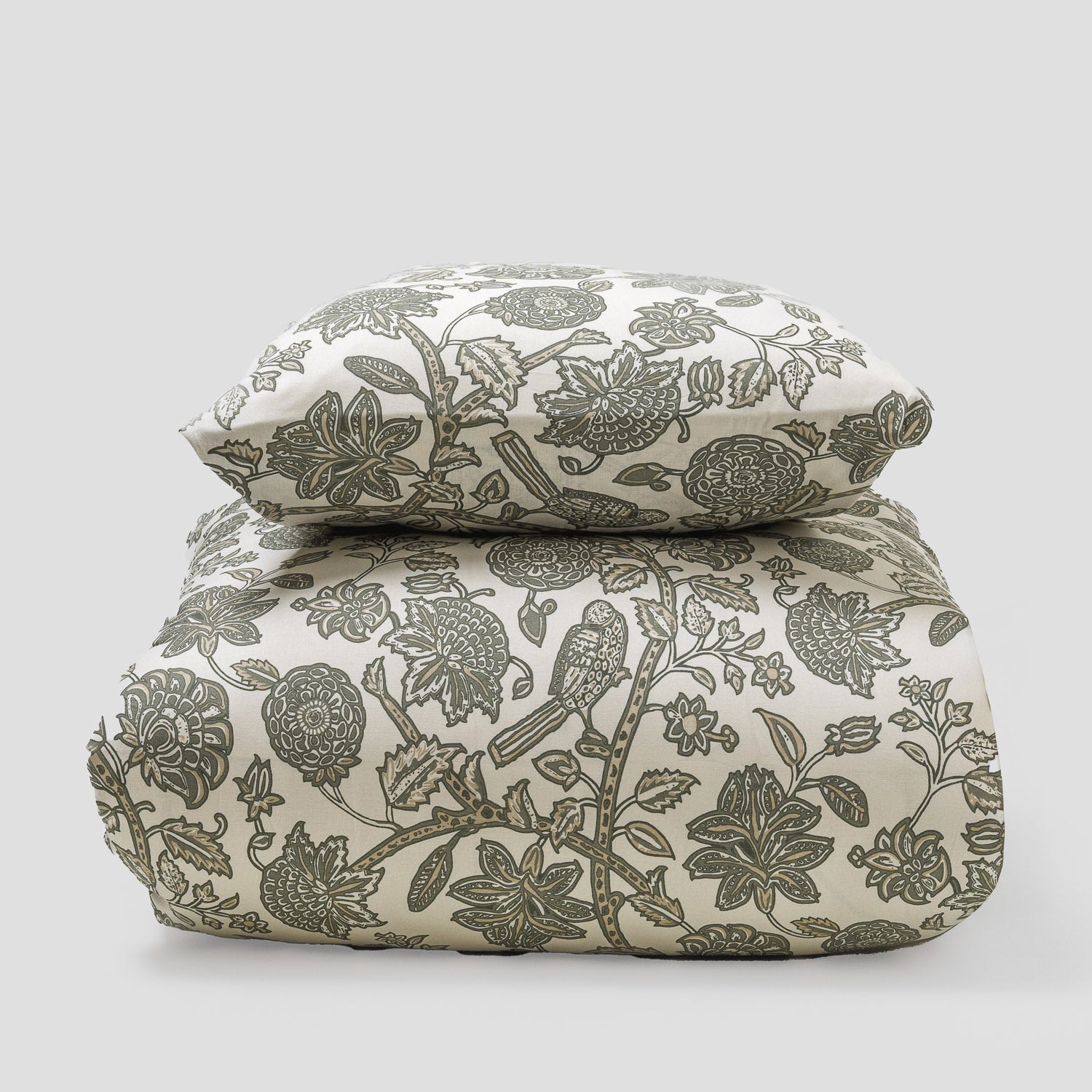 Capa de edredão de algodão Enelia verde seco - taupe