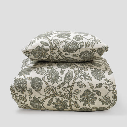 Capa de edredão de algodão Enelia verde seco - taupe