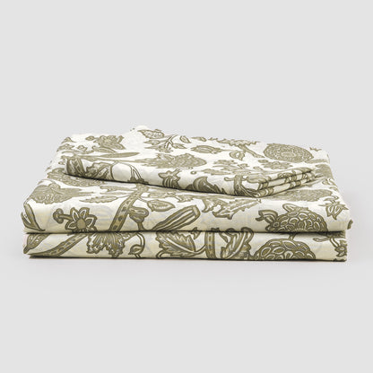 Juego de sábanas algodón Enelia verde seco - topo