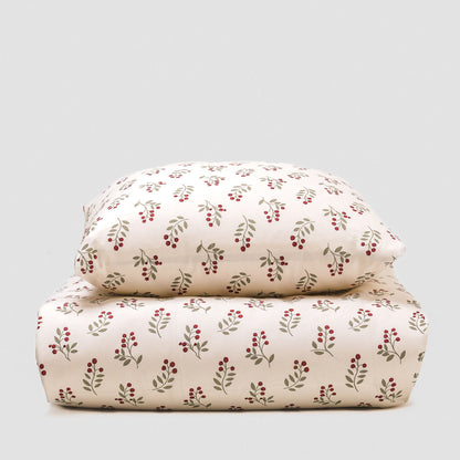 Funda nórdica algodón Acebo verde seco - burdeos