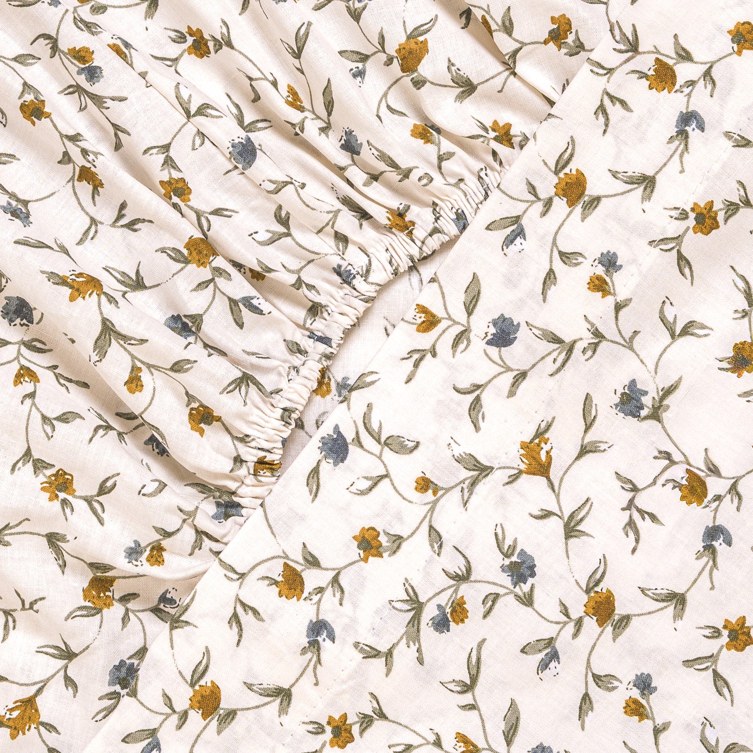 Juego de sábana de algodón Triana Verde Seco-Ocre-Azul Keike