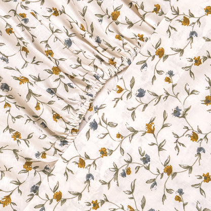 Juego de sábana de algodón Triana Verde Seco-Ocre-Azul Keike