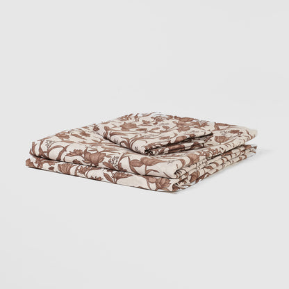 Juego de sábanas de algodón raya sit beige/verde