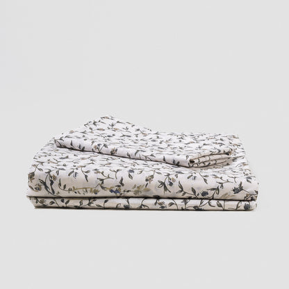 Juego de sábanas algodón Triana verde seco - azul keike - topo