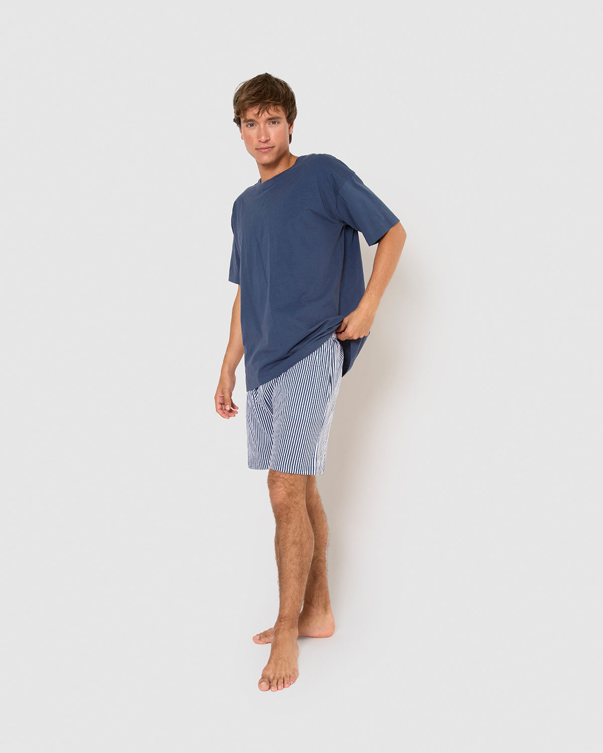 Pijama corto algodón raya kodac azul marino