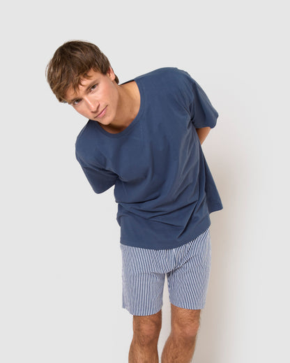 pigiama corto in cotone, a righe blu navy, Kodac